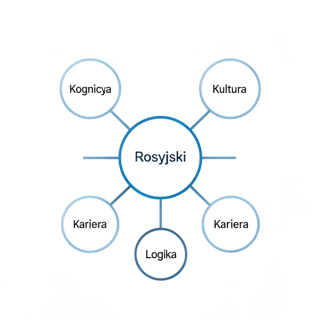 Diagram przedstawiający rosyjski jako pomoc w nauce i jego wpływ na kognicję i kulturę